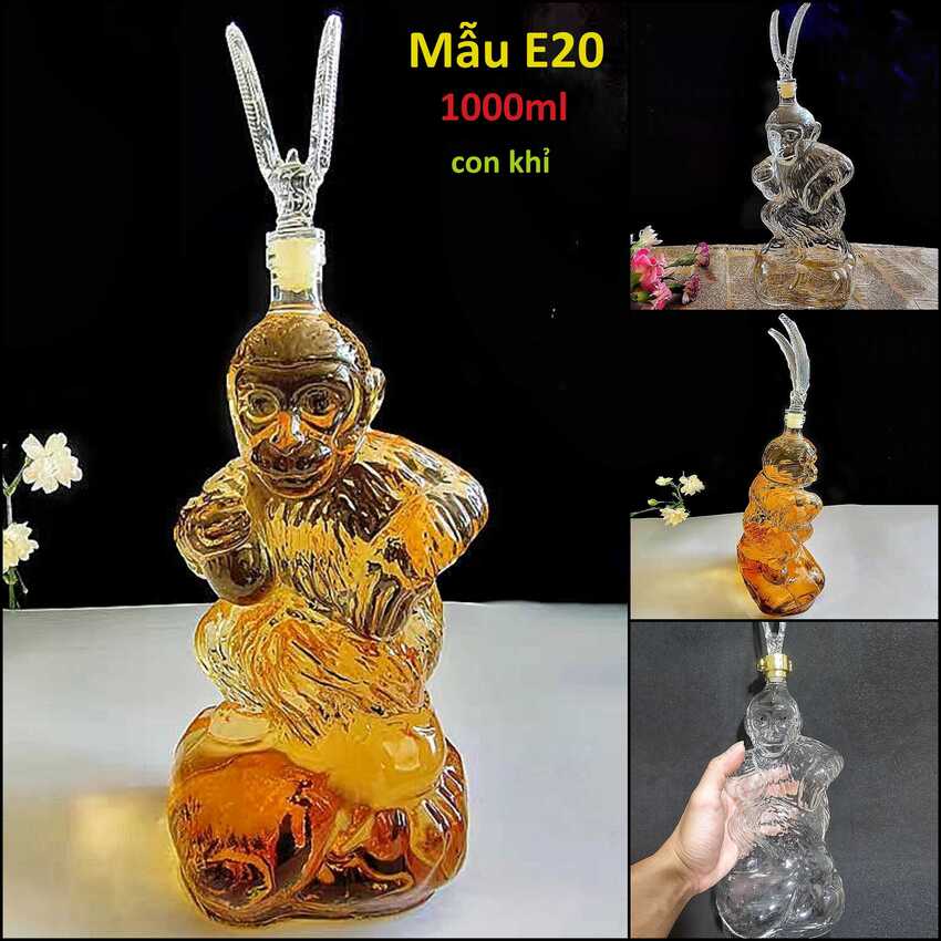 Mẫu Chai Rượu Đẹp 1 lít mẫu con khỉ monkey king - Chai Thủy Tinh 12 Con Giáp 1000ml – Vỏ Chai Rượu Đ