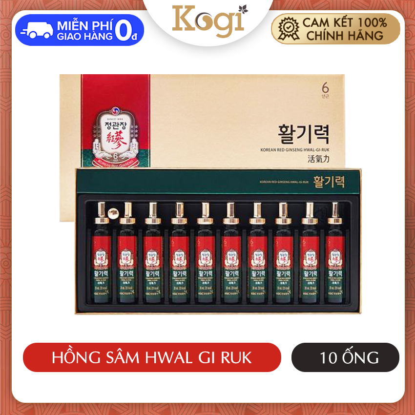 [Chính Hãng] Nước Hồng Sâm Hàn Quốc Hộp 10 Ống Hwal Gi Ruk Kgc Cheong Kwan Jang Kogi Ginseng - Phục Hồi Sức Khoẻ Tăng Cường Đề Kháng Giảm Mệt Mỏi Bổ Thận Bổ Phổi Lưu Thông Máu Đẹp Da