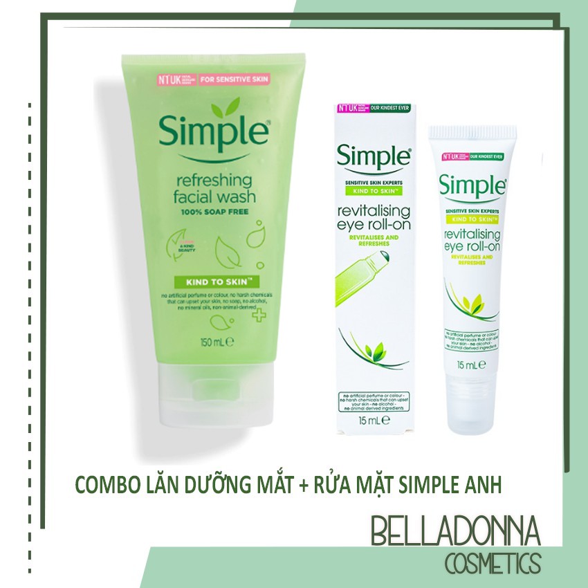 [Hcm]Combo Lăn Dưỡng Mắt Simple Eyes Roll - On 15Ml + Sữa Rửa Mặt Dạng Gel Simple Kind To Skin 150Ml