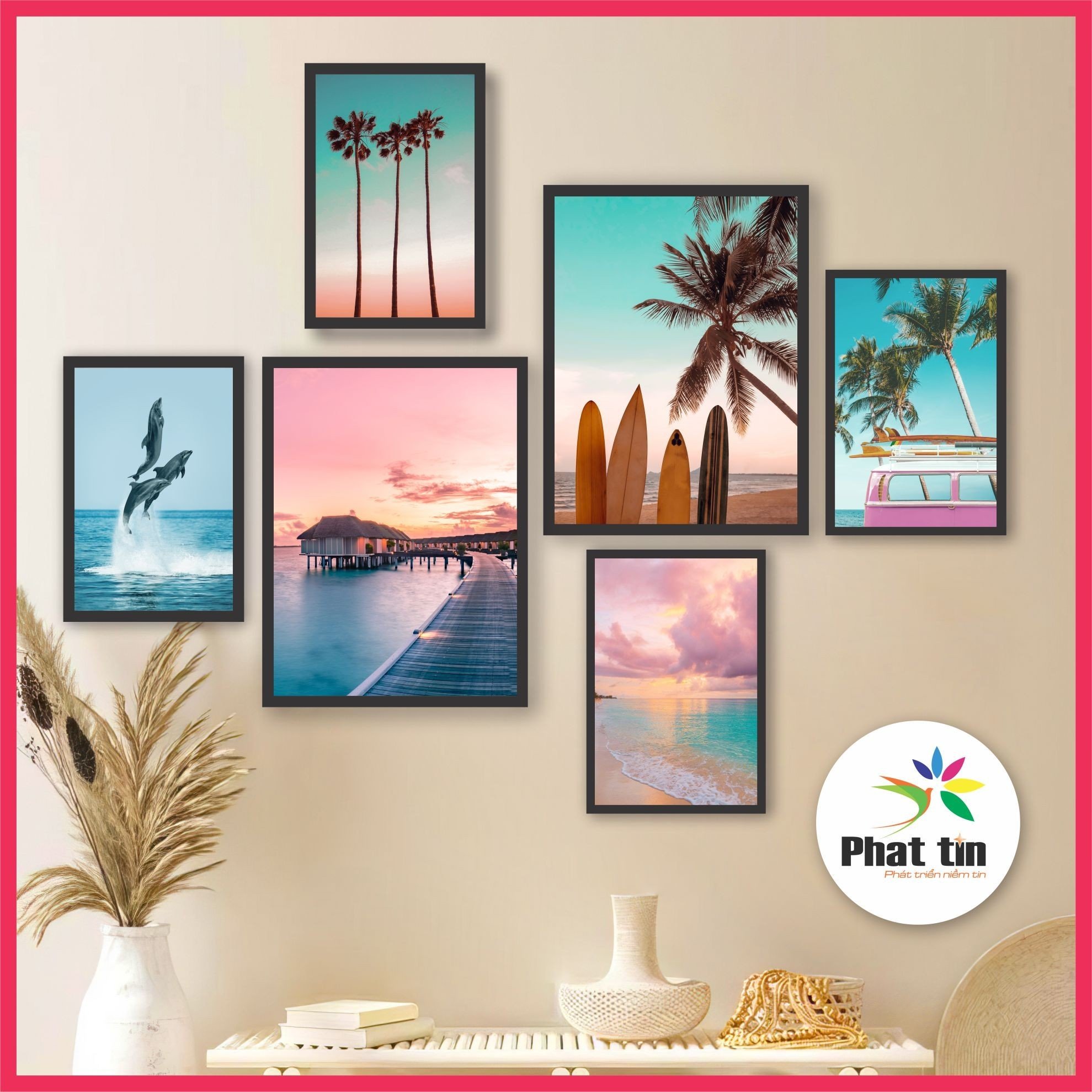 50 mẫu Set 6 tranh dán tường  hiện đại decor phòng ngủ phòng khách góc live tranh decor Phát Tín tre