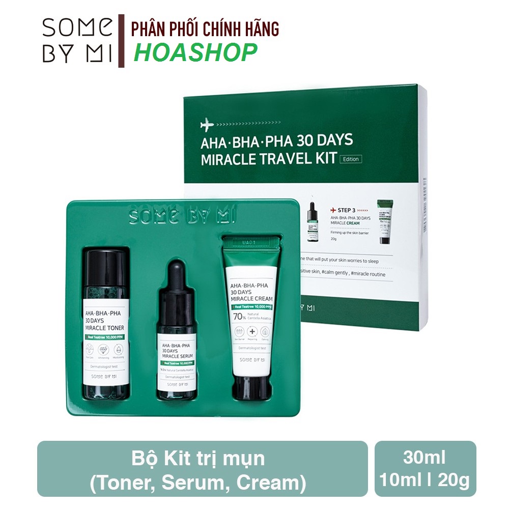 [HCM]Bộ Kit 3 Sản Phẩm Dưỡng Da Ngăn Ngừa Mụn Some By Mi AHA-BHA-PHA 30 Days Miracle Travel Kit (3 Items: Toner Serum Cream)