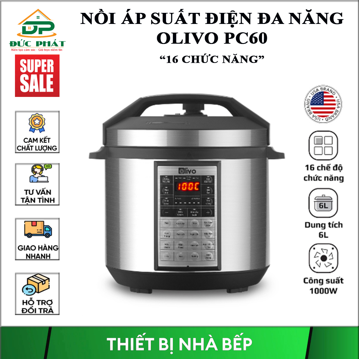 Nồi áp suất đa năng Rapido RPC -1000M (Điều khiển cơ), RPC-900D, RPC-900D1, Olivo PC60 Công suất 1000W, Dung tích 5Lít, lòng nồi Inox 304, chế độ nấu đa năng, chương trình nấu được cài đặt sẵn