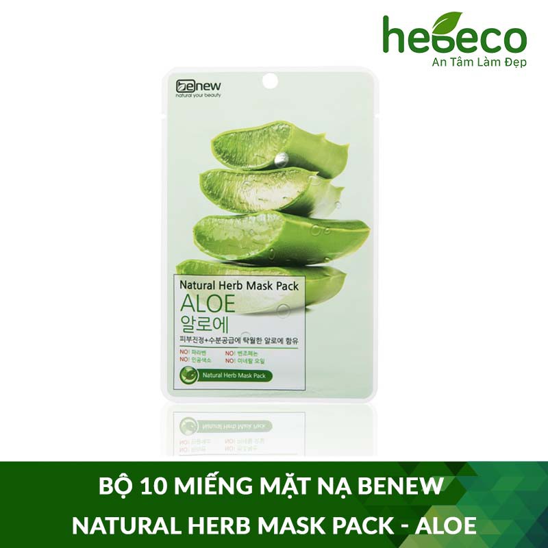 Bộ 10 Miếng Mặt Nạ Dưỡng Ẩm Và Làm Trắng Benew Natural Herb Mask Pack - Aloe 220Ml - Hàn Quốc