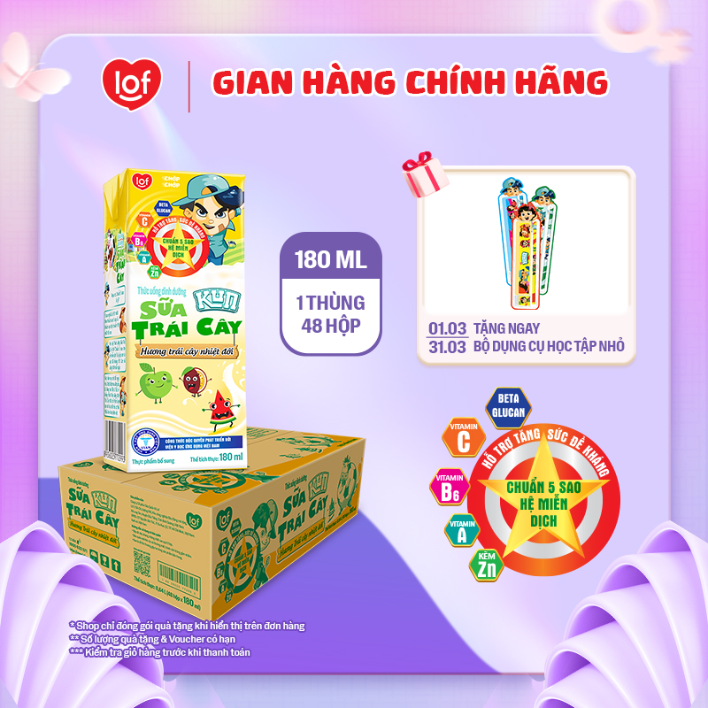 Sữa trái cây KUN vị trái cây thùng 48 hộp x 180ml