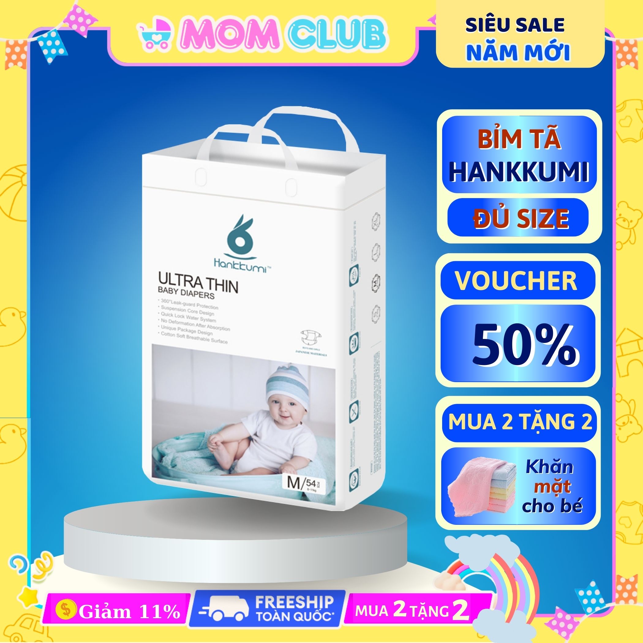 [Voucher 50%+FREESHIP] Tã Bỉm Quần Dán Cao Cấp Hankkumi Tã Dán Sơ Sinh Cho Bé Trẻ Em Đủ Size S/M/L/XL/XXL Newborn Nội Địa