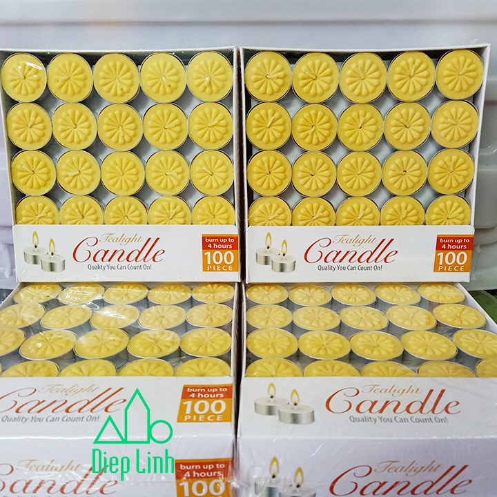 [HCM]Nến Tealight Cháy 4h Hoa Mai Bông Mai Hộp 100 Viên Nến Không Khói Sáp Paraffin