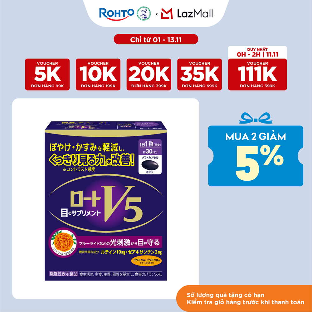 Viên uống bổ mắt Lutein Rohto V5 ( Hộp 30 viên) (nhập khẩu từ Nhật Bản)