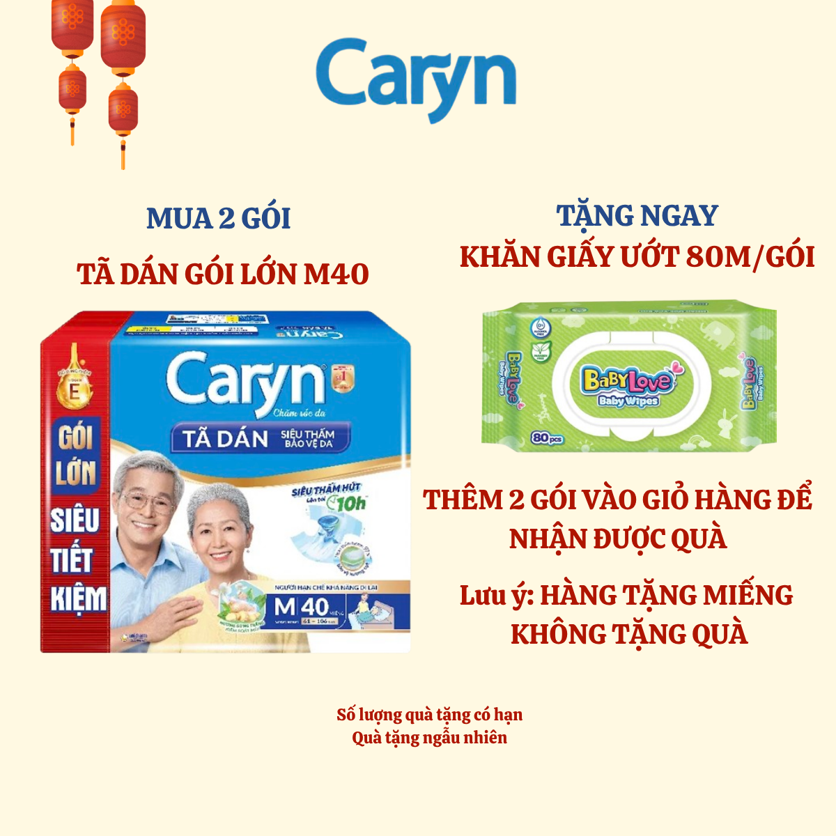 [Hàng chính hãng ] Tã dán caryn/ Tã dán người lớn size M40 gói lớn tiết kiệm