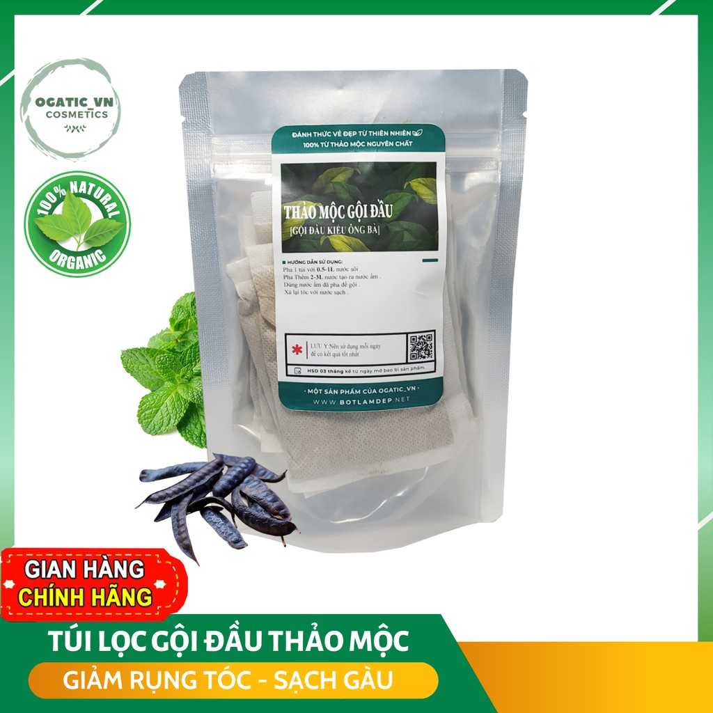 [Hcm]Thảo Dược Gội Đầu Túi Lọc Ogatic_Vn Bồ Kết Chanh Rừng Sả Cỏ Mần Trầu - Sạch Gàu Hết Rụng Tóc Nấm Ngứa Da Đầu