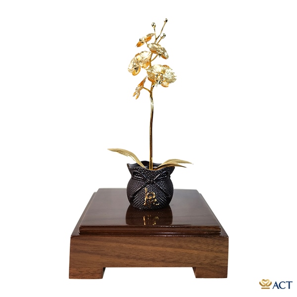 Quà Tặng Chậu Lan 1 Cành Dát Vàng 24k ACT GOLD ISO 9001:2015 - Quà tặng sếp nữ mẹ bạn bè..