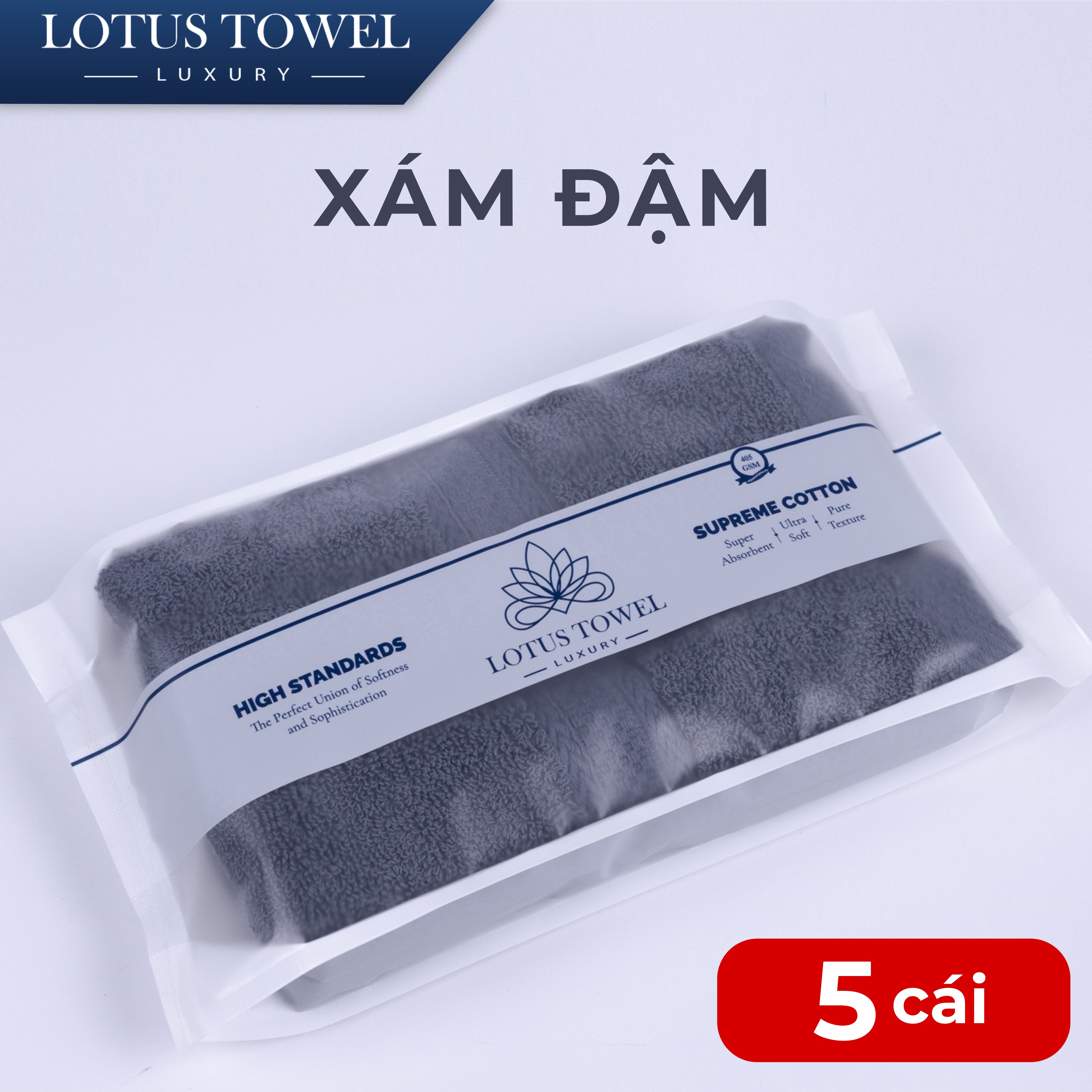 Bộ 5 Khăn mặt LOTUS 30x50cm 100% Cotton Cao Cấp Mềm Mịn Thấm Hút Không Ra Màu