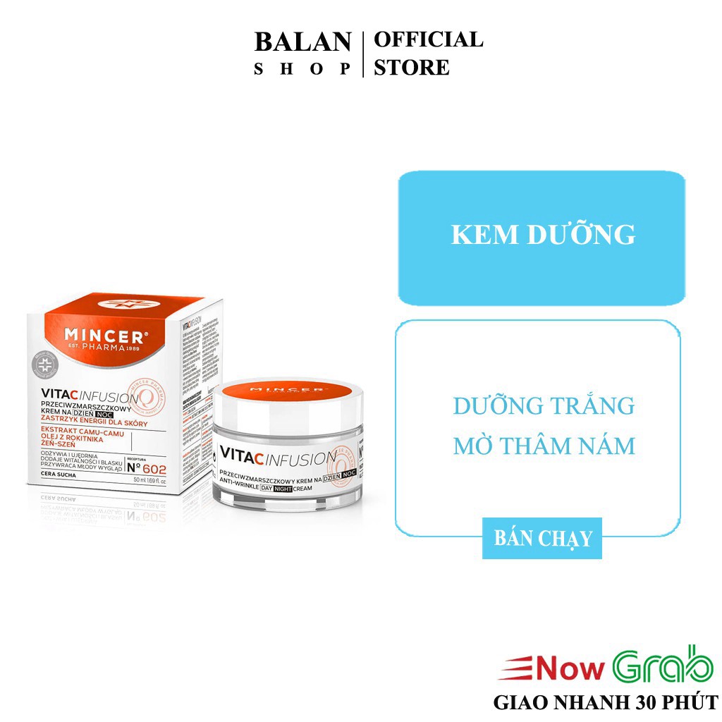 Kem Dưỡng Trắng Da Mincer 602 Giúp Giảm Thâm Nám Mờ Tàn Nhang 50 Ml