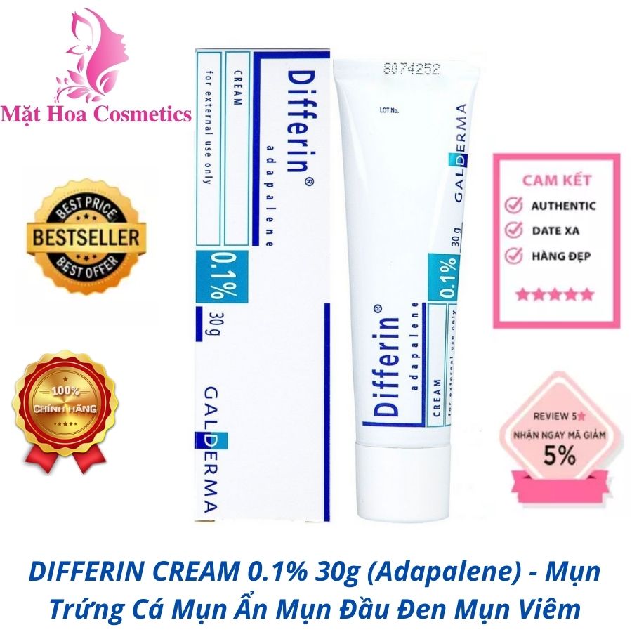 DIFFERIN CREAM 0.1% 30g (Adapalene) - Mụn Trứng Cá Mụn Ẩn Mụn Đầu Đen Mụn Viêm