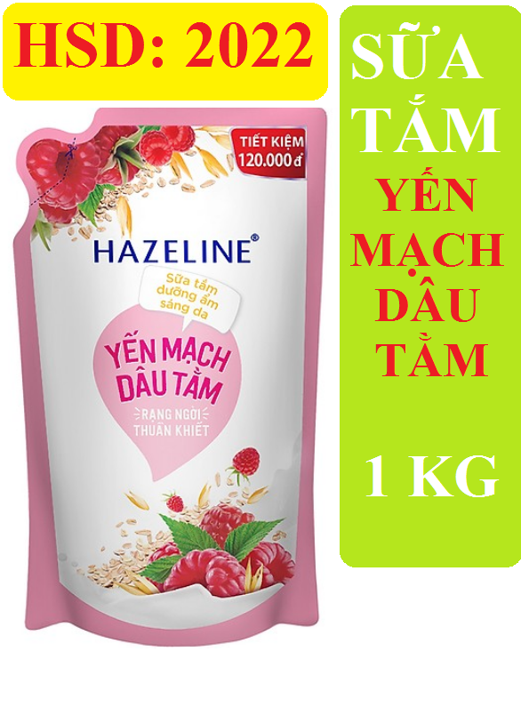 [Hcm]Sữa Tắm Hazeline Yến Mạch Dâu Tằm (Hồng) Túi 1Kg (Tặng 1 Đôi Vớ Nữ)