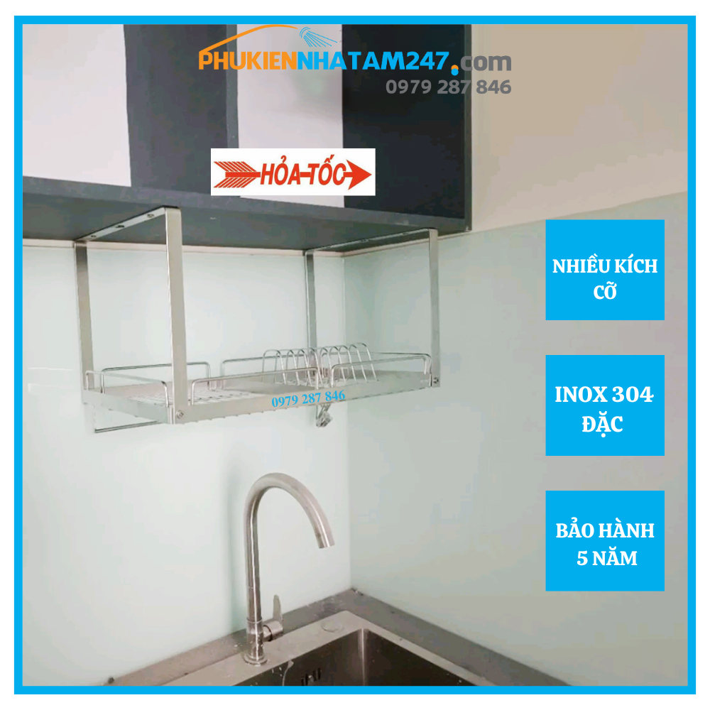 Kệ chén treo đáy tủ Inox 304 PHÁT ĐẠT không rỉ sét rổ úp chén dĩa giá để chén bát treo tủ (SP150).