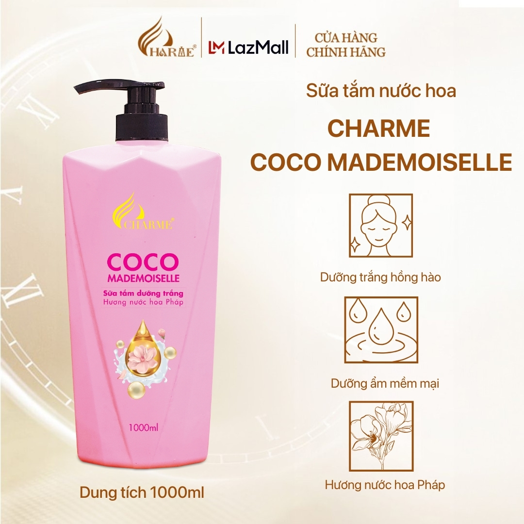 Sữa Tắm Dưỡng Trắng CHARME COCO MADEMOISELLE Hương Nước Hoa 1000ml Cấp Ẩm Trắng Da Thơm Lâu