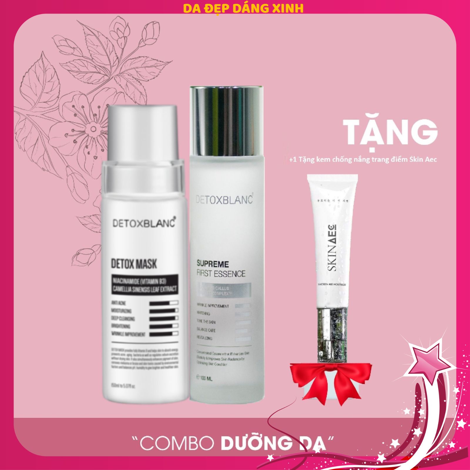 Bộ Đôi Dưỡng Trắng Da Detox Mask+Nước Thần Detox Blanc Tặng Sữa Rửa Mặt Kem Dưỡng Ẩm Skin Aec