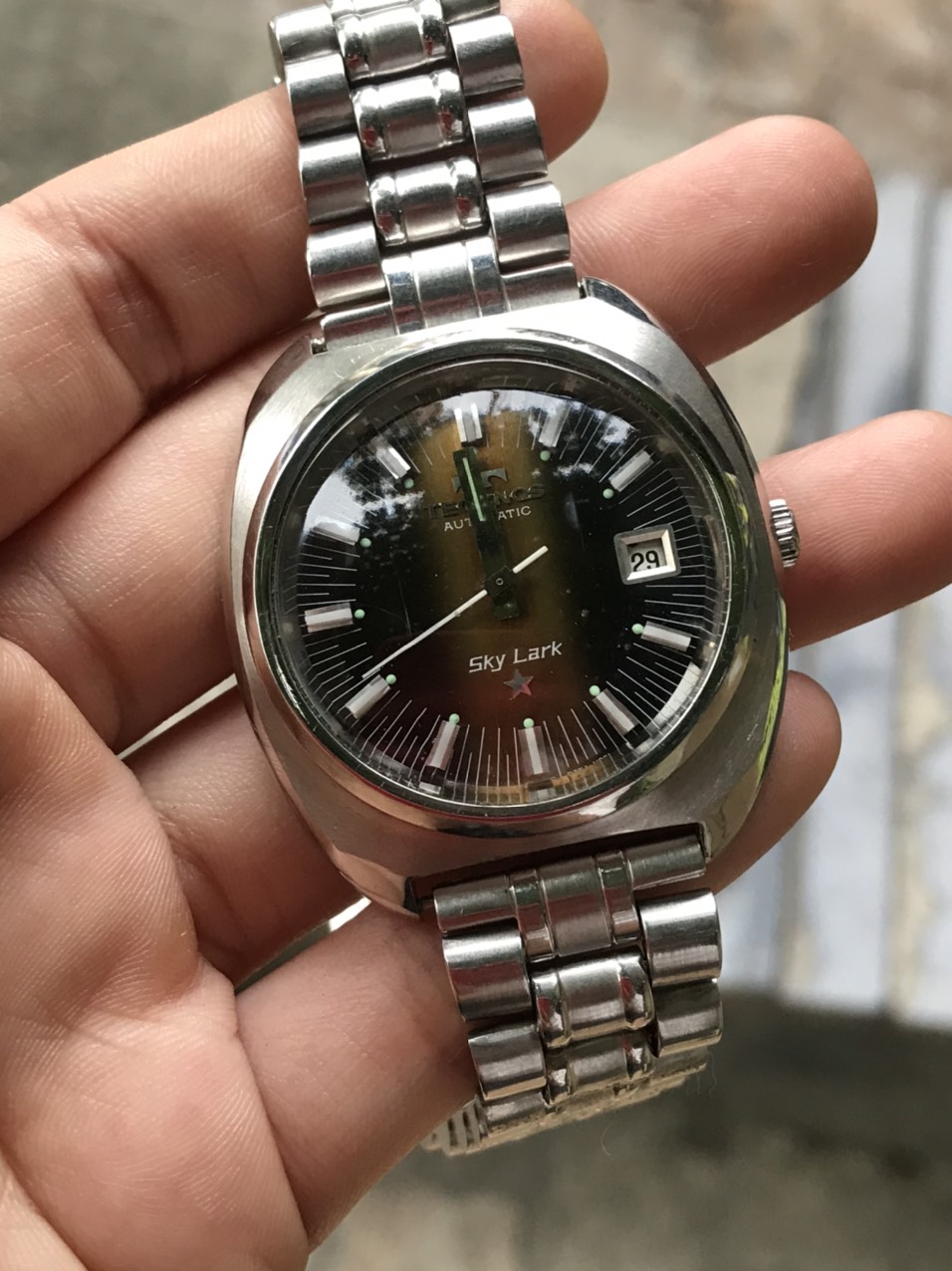 Đồng hồ cơ cổ nam Technos automatic, có lịch, dây kim loại