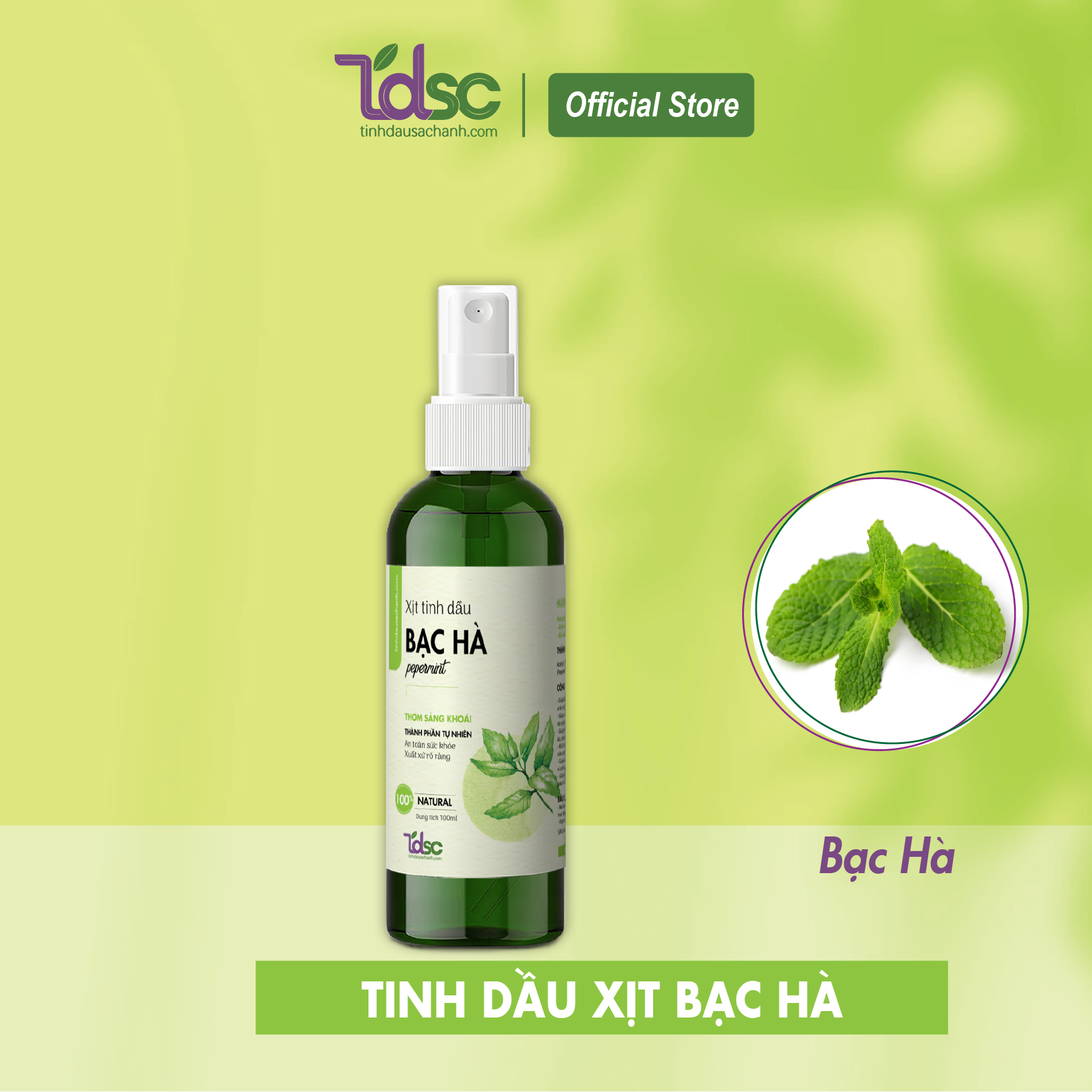 Xịt Phòng Thơm Tinh Dầu Bạc Hà Xua Đuổi Côn Trùng TINHDAUSACHANH 100ml/500ml Khử Mùi Chống Say Xe