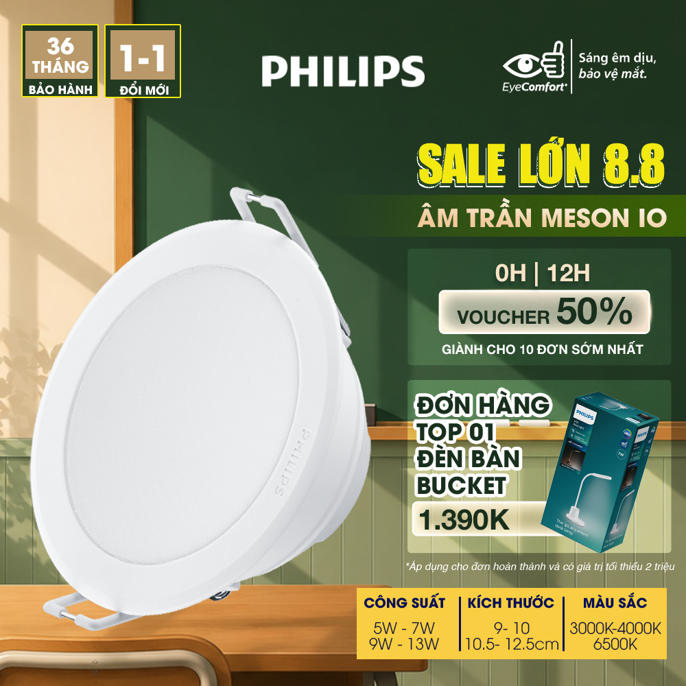 Đèn LED âm trần PHILIPS Meson IO tốt cho mắt (New Gen) 5W 7W 9W 13W