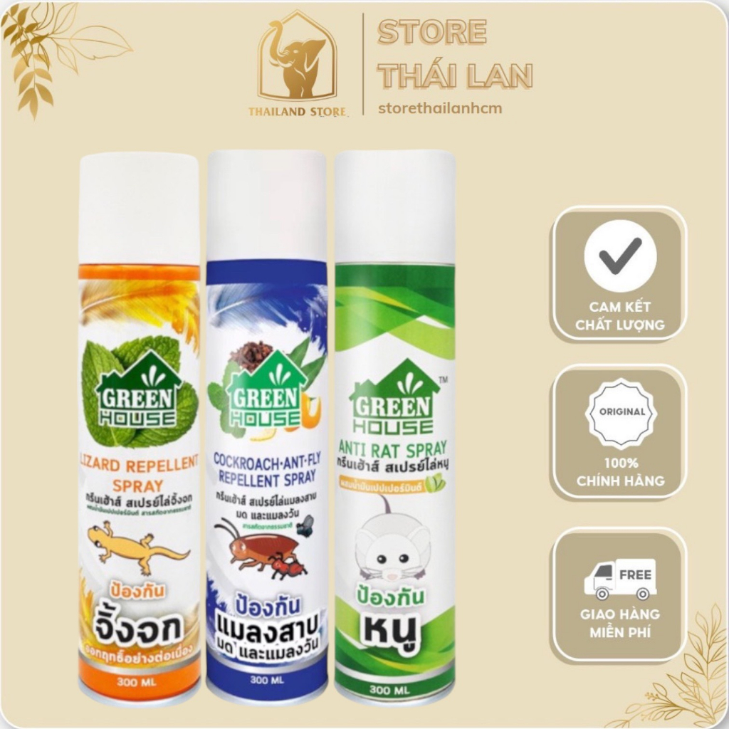 [CHÍNH HÃNG] Chai Xịt Đuổi Thằn Lằn - Chuột - Gián Green House Lizard Repellent Spray 300ml