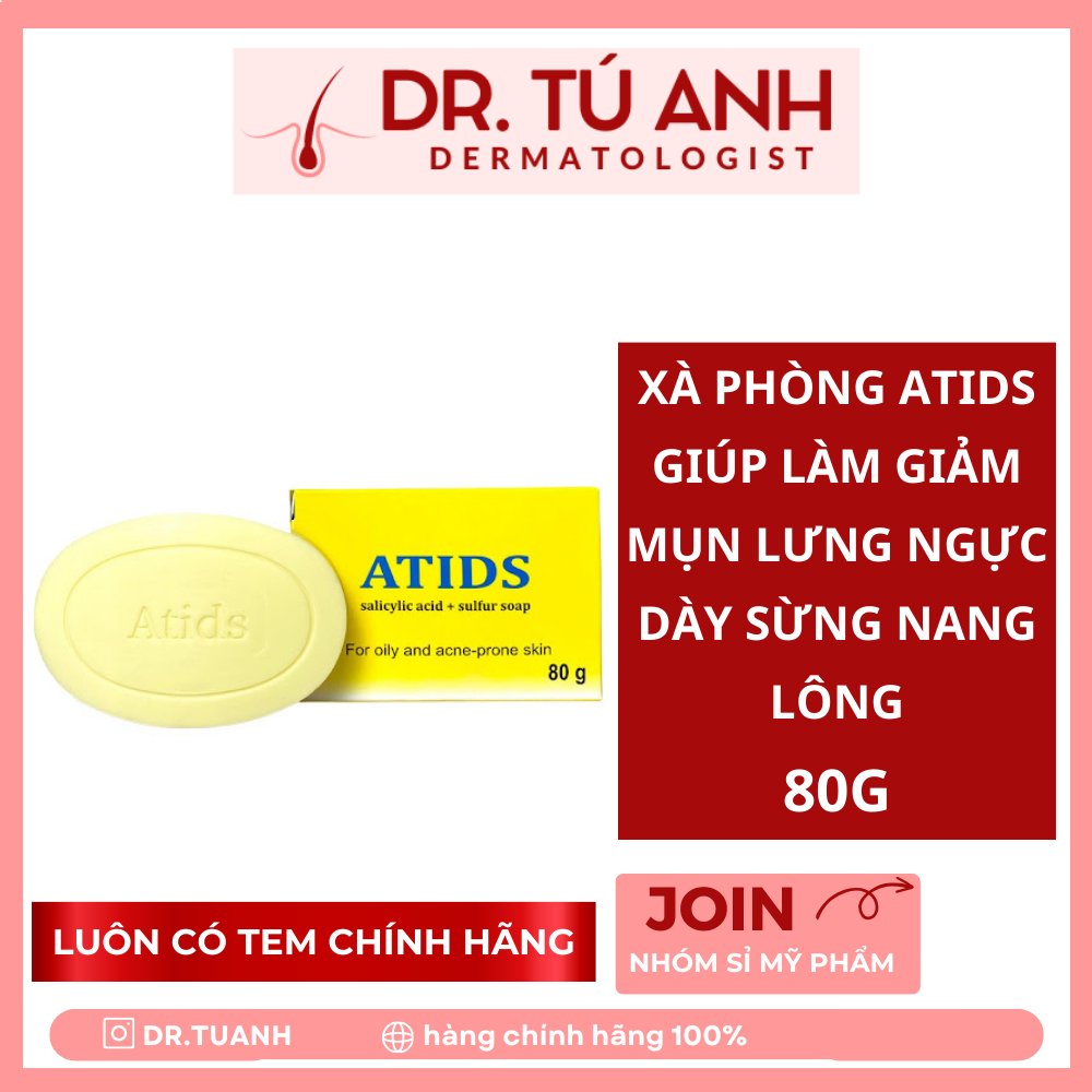 Xà phòng Atids 80G Da Liễu -  Xà phòng giảm mụn lưng ngực - giảm dày sừng nang lông ATIDS DRTUANH