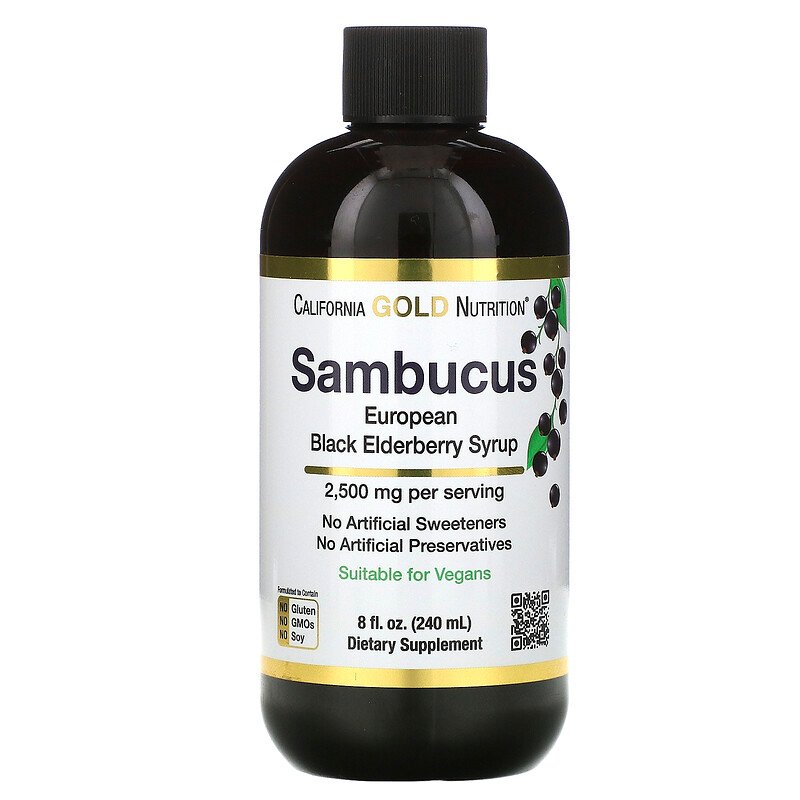 [Hcm]Hỗ - Trợ Chống Cảm - Cúm California Gold Nutrition Sambucus European Black Elderberry Syrup 2500 Mg 8 Fl Oz (240 Ml)