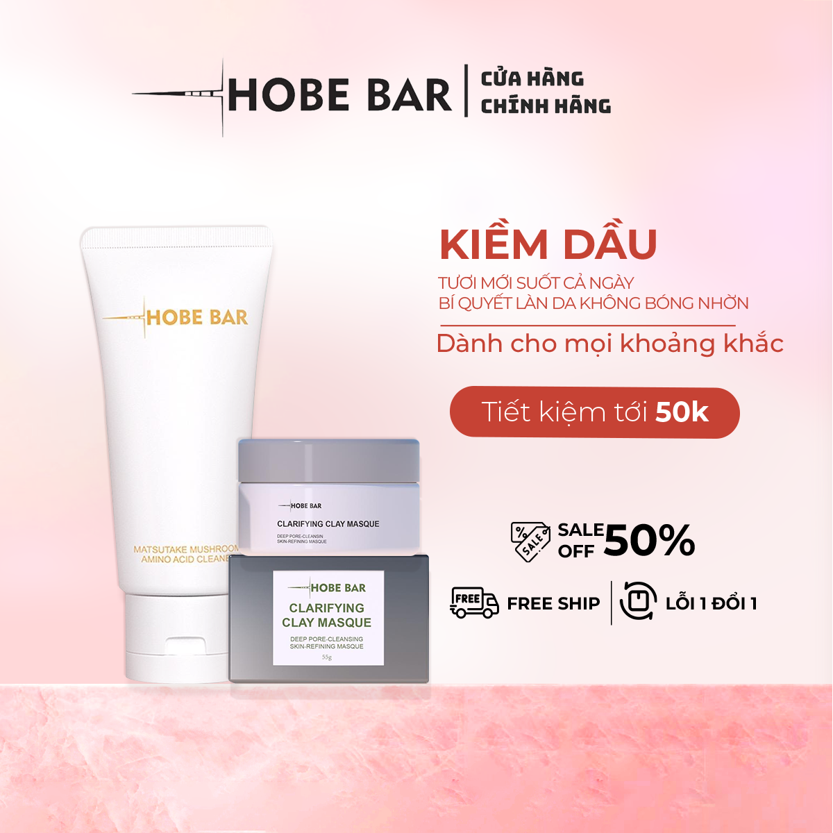 Combo kiềm dầu giảm mụn HOBEBAR mặt nạ đất sét + sữa rửa mặt bí quyết làm sạch sâu & giảm dầu thừa c