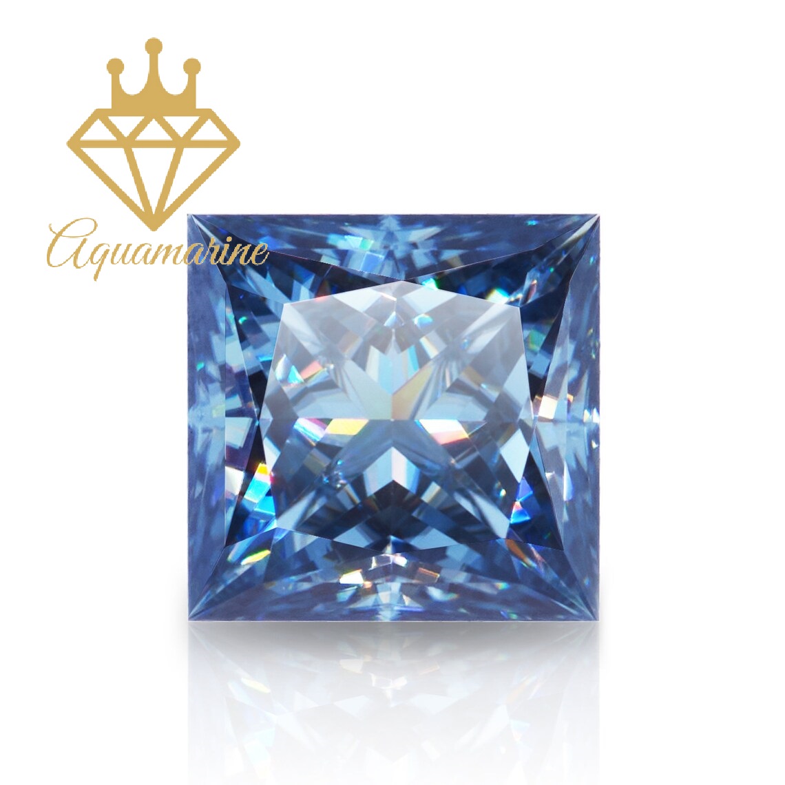 (Size 17x17 mm) Kim cương nhân tạo Moissanite giác cắt Princess màu xanh dương