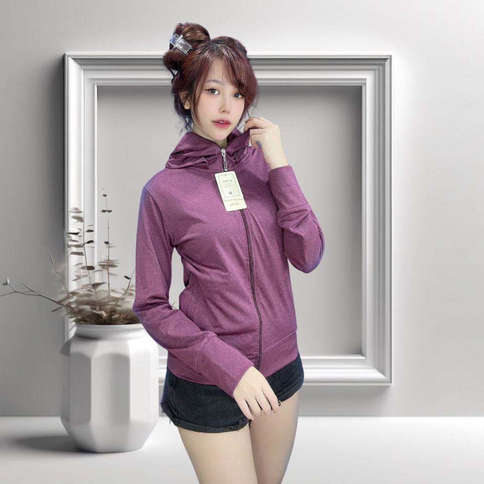 Áo Khoác Nữ Chống Nắng 6 Túi Vải Thun Đốm Nhẹ Co Giản Thoải Mái.