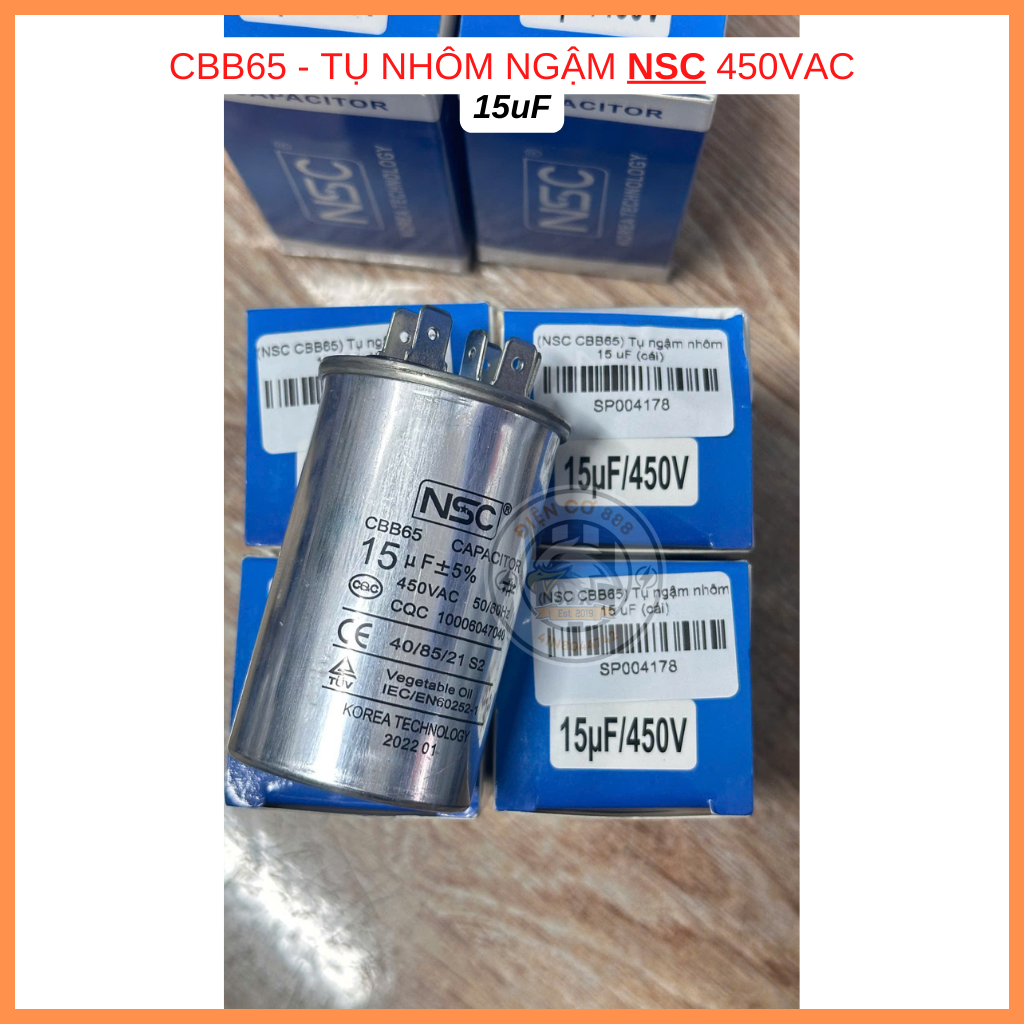 Tụ ngậm nhôm NSC CBB65 10UF 15UF 20UF 25UF 30UF 35UF 40UF 45UF 50UF 60UF 70UF 80UF 90UF 100UF