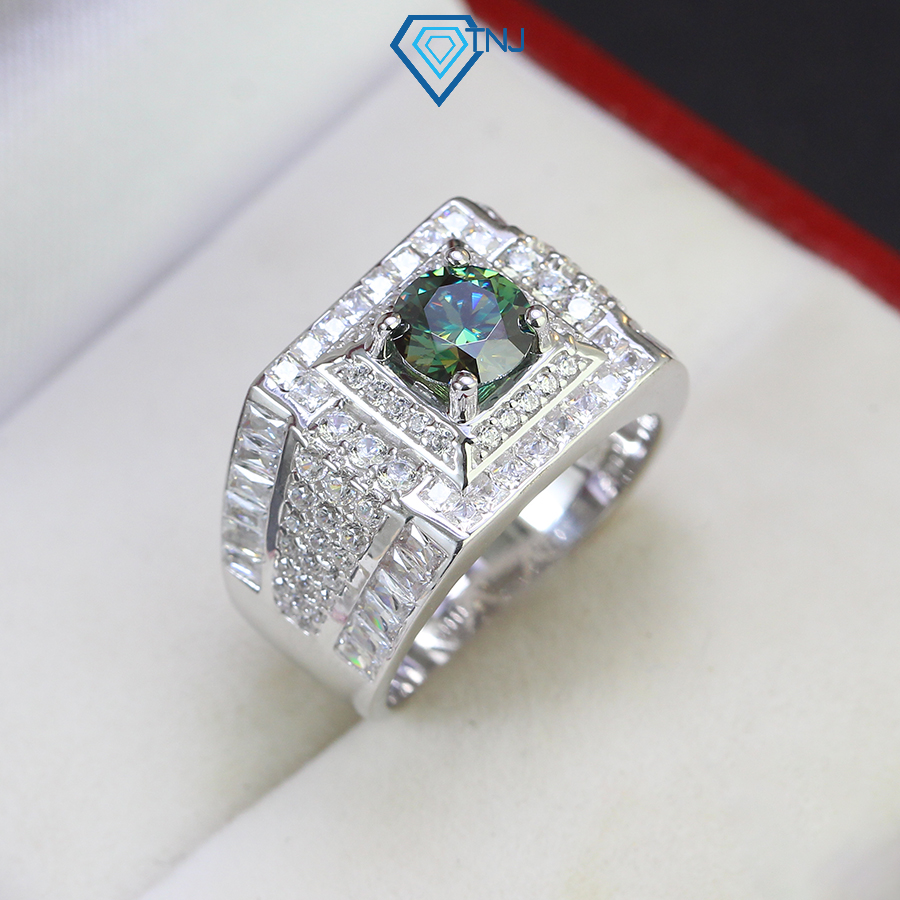 Nhẫn nam kim cương Moissanite xanh 6.5ly cao cấp xi bạch kim kiểm định chất lượng GRA NNAM0013 - Trang Sức TNJ
