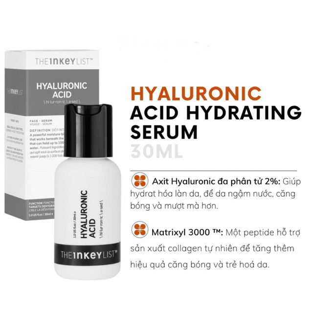 [HCM]Tinh chất cấp ẩm phục hồi da The INKEY List Hyaluronic Acid Serum 30ml