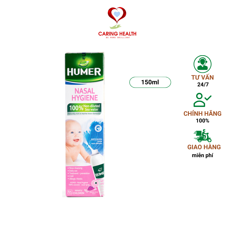 Dung dịch xịt mũi đẳng trương trẻ em Humer 150 Nose Hygiene Infant 150ml rửa mũi làm sạch mũi giảm v