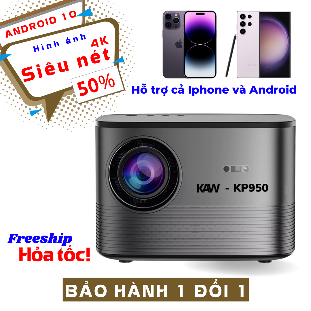 Máy chiếu mini KAW K950 máy chếu phim 4K Độ sáng lớn độ phân giải Full HD 1080P - Hệ Điều Hành Có Sẵ