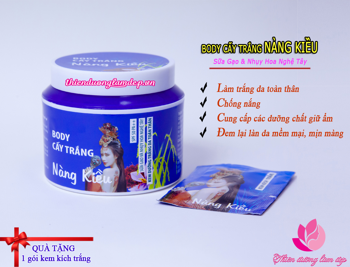 [Hcm]Kem Dưỡng Trắng Da Toàn Thân Sữa Gạo Và Nhụy Hoa Nghệ Tây Nàng Kiều - 250G + Tặng Kem Kích Trắng