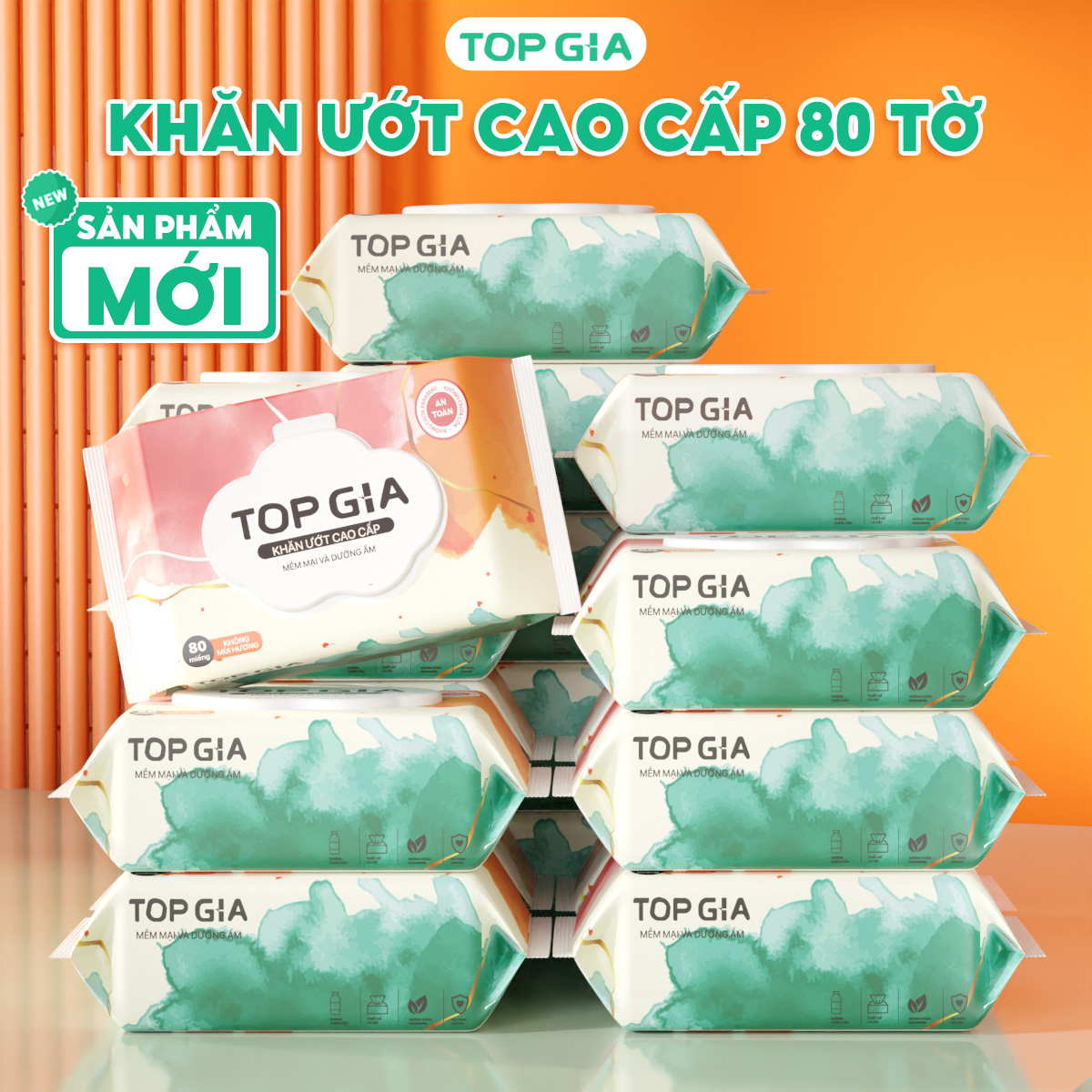[MỚI] Khăn ướt cao cấp Topgia 80 tờ mềm mại an toàn không mùi không parabens dành cho em bé