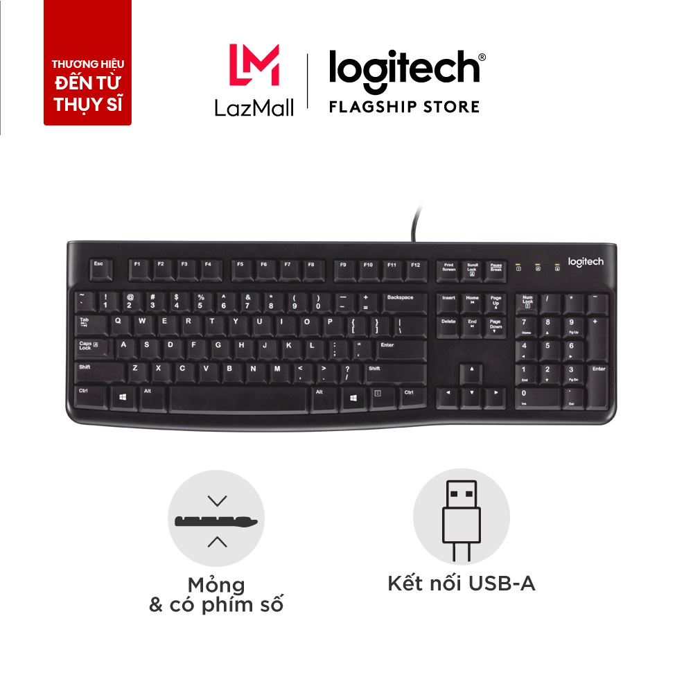 Bàn phím có dây Logitech K120 - Bền bỉ chống tràn có thể điều chỉnh góc độ gõ kích thước đầy đủ có p
