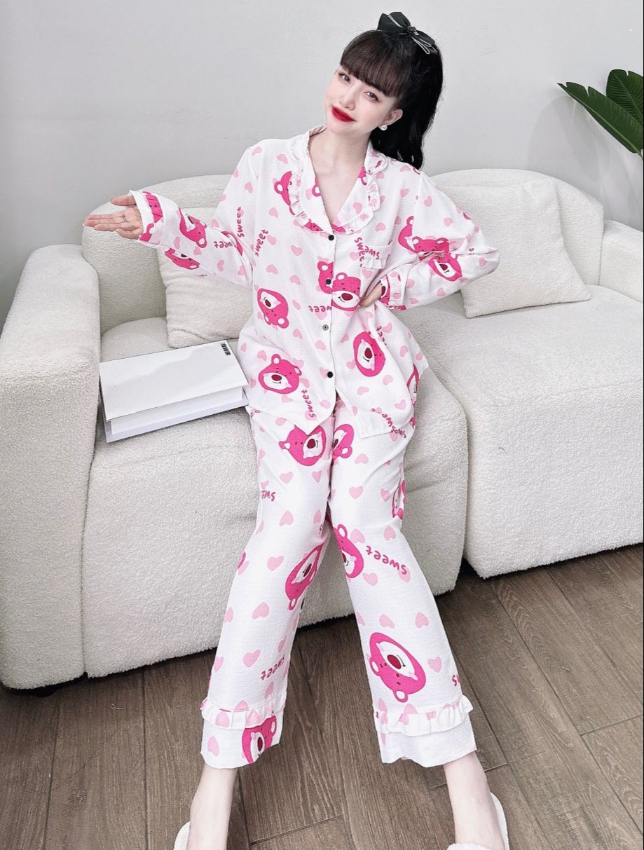 Đồ Ngủ - Đồ Bộ Pijama Bigsize Vải Đũi Xốp Tay Dài Mặc Cực Thích Bigsize 50-100kg