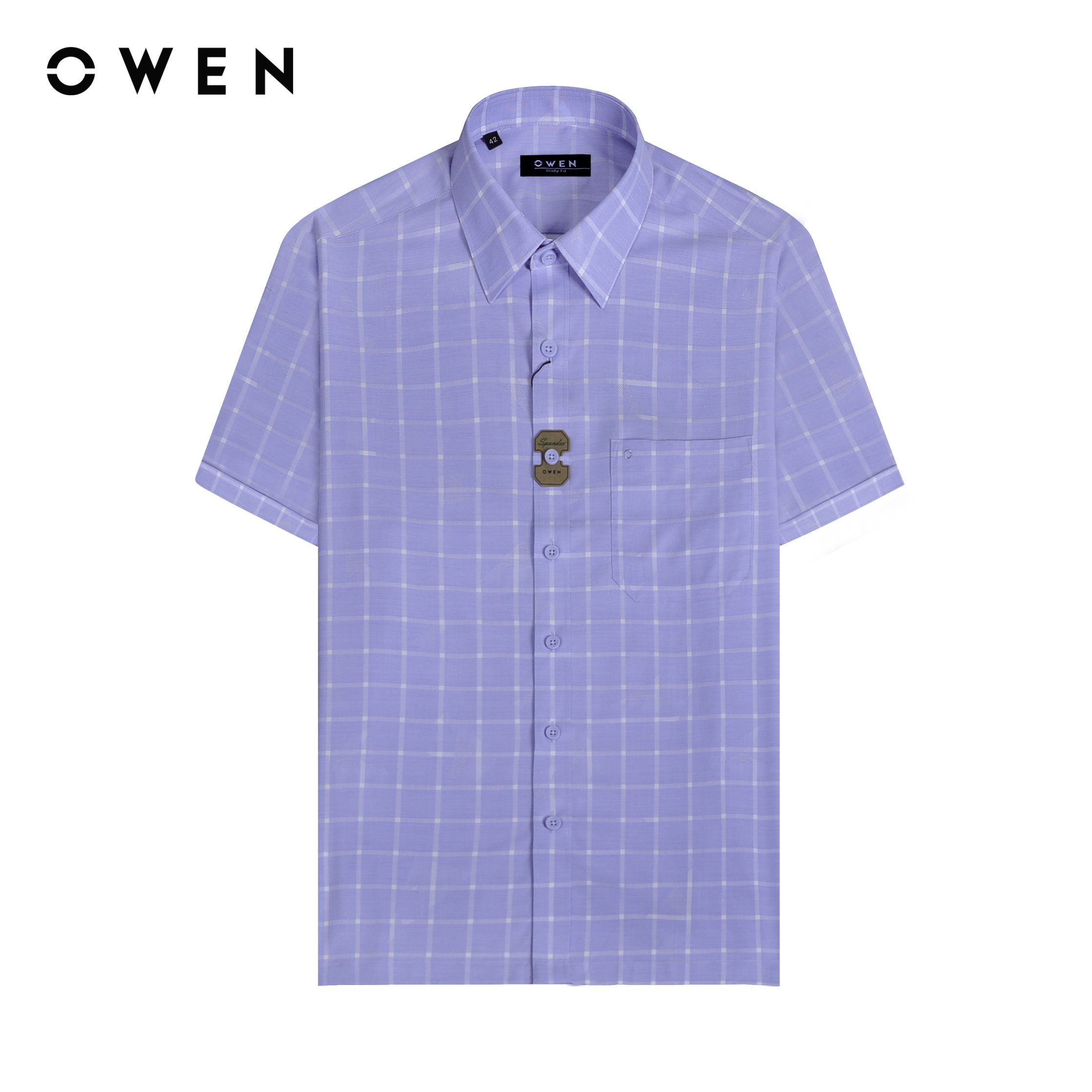 OWEN - Áo sơ mi ngắn tay Body Fit AB230554NT màu Xanh chất liệu Polyester-Bamboo