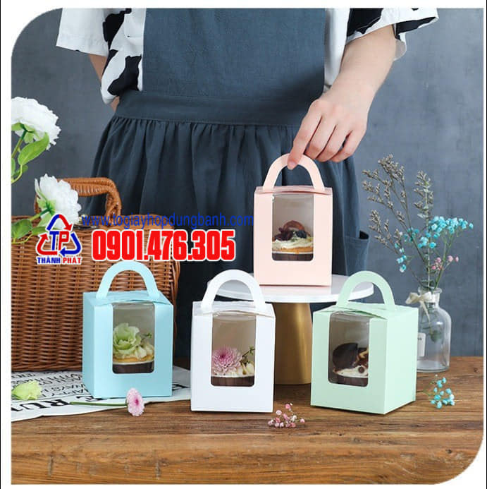 50 Hộp giấy quai xách đựng 1 bánh cupcake  bánh gato mini  tiramisu làm quà tặng tiệc cưới hộp giấy 