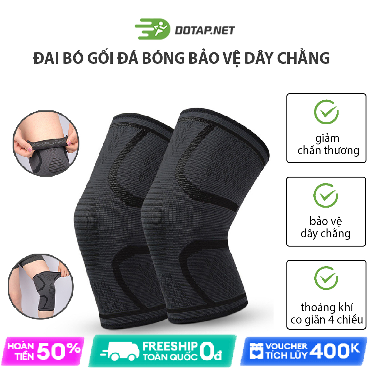 Băng Bảo Vệ Đầu Gối Có Miếng Đệm Dày Chơi Bóng Chuyền Patin Nhảy Dance Giảm Đau Chống Trơn Trượt