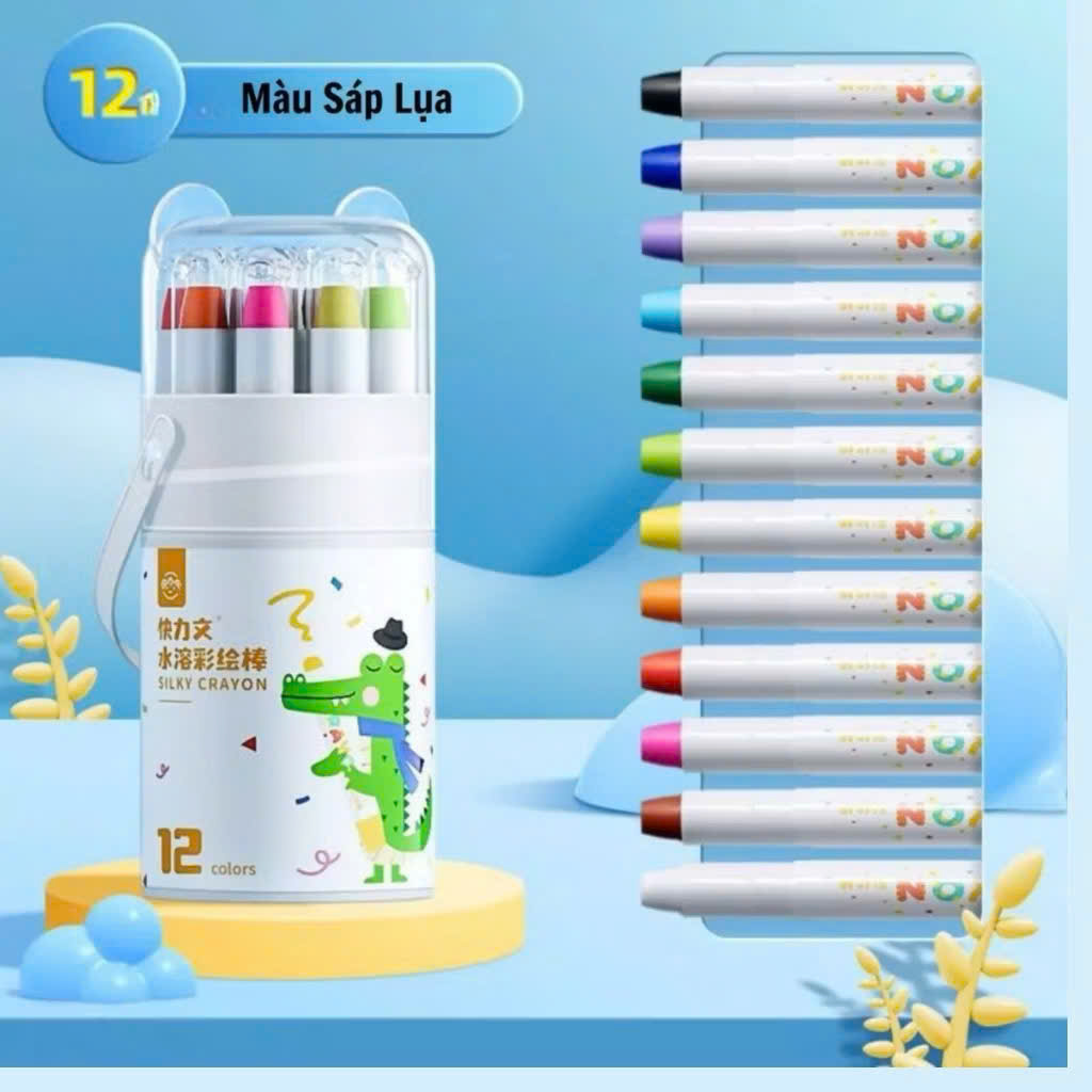 Bút Màu Sáp Lụa Không Dính Tay Cho Bé 12 Màu