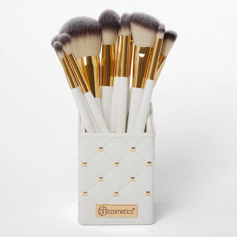 [Hcm]White Studded Elegance 12 Piece Brush Set With Holder