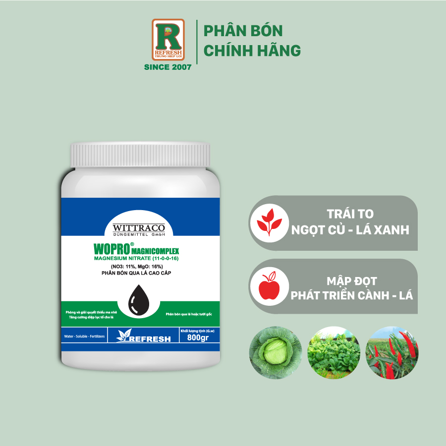 Phân Magie Nitrat WOPRO MAGNICOMPLEX 800gr chuyên cho rau màu và mập cành hoa kiểng