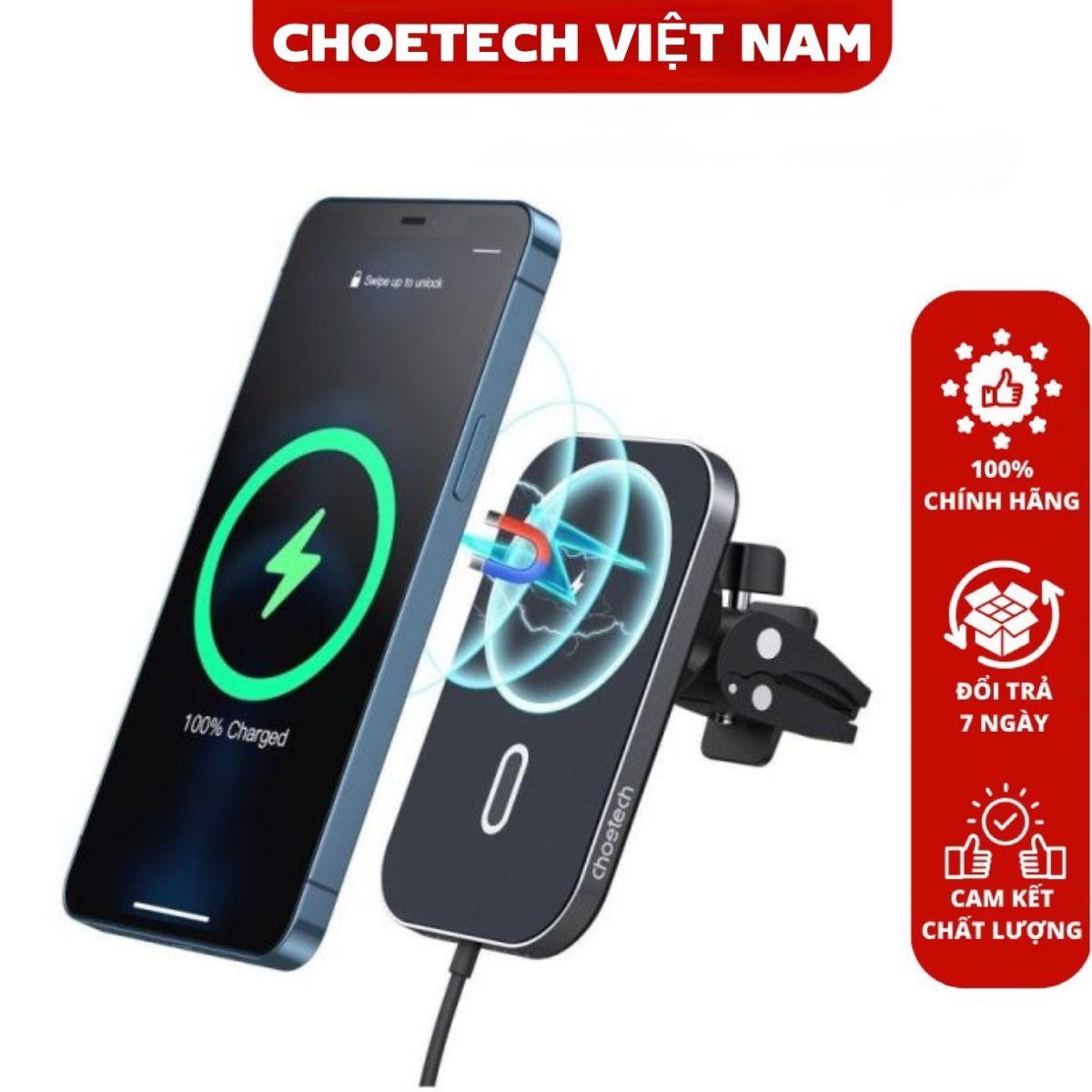 Giá đỡ điện thoại Choetech T200-F kiêm đế sạc không dây Magsafe 15w gắn khe gió trên ô tô (Hàng chín