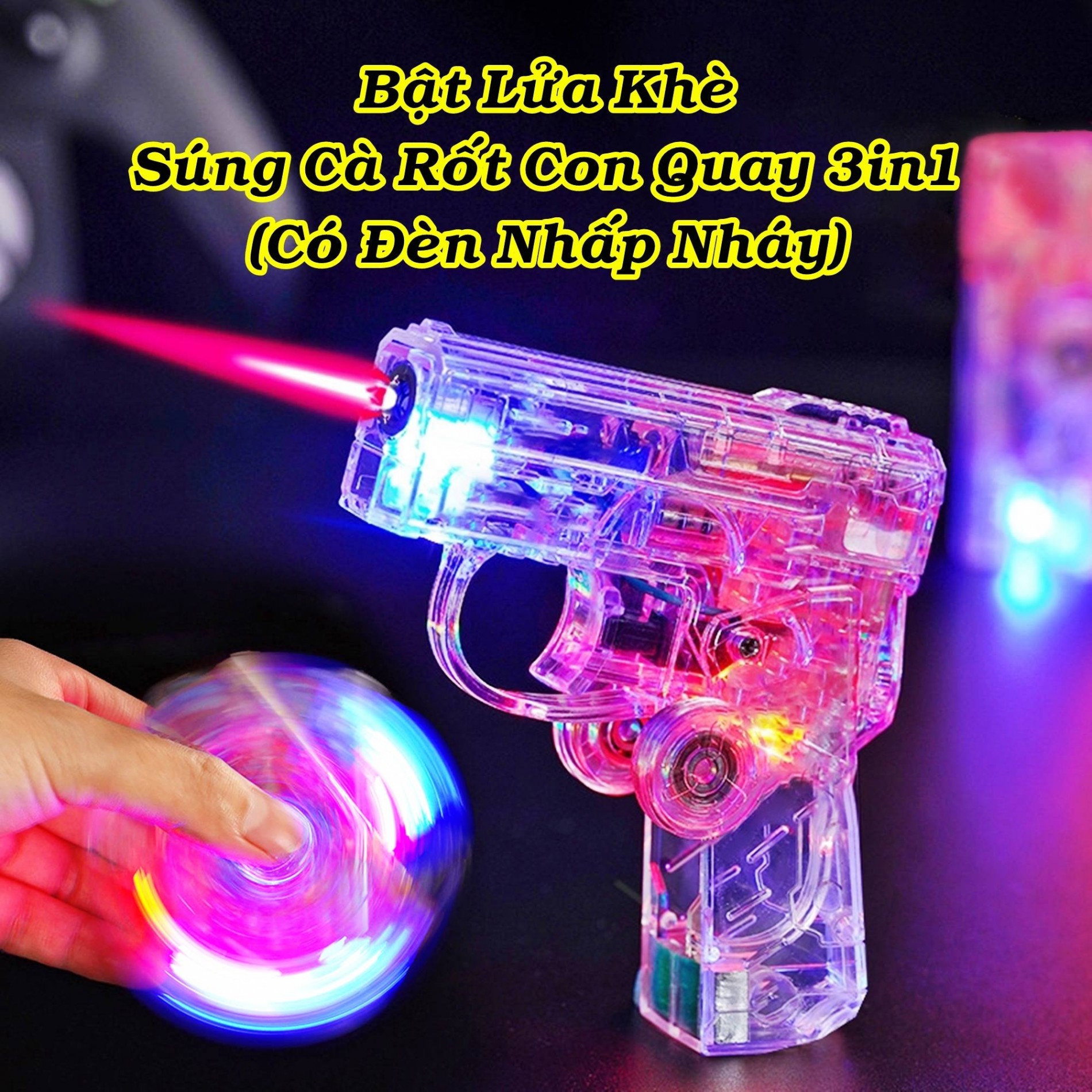 Bật lửa hột quẹt Con quay hình Súng có đèn