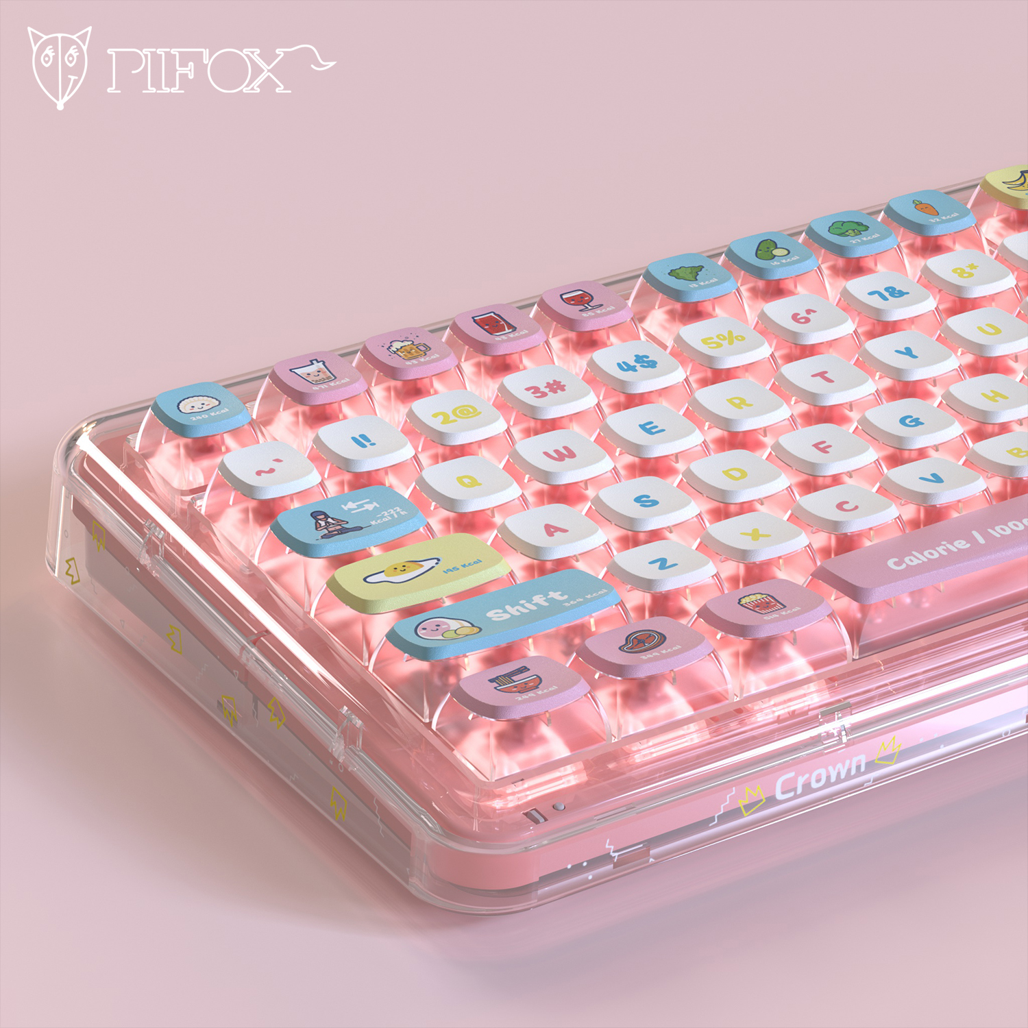 PIIFOX Keycaps PBT Key cap Cute Double Skin Milk Keycaps Heat Sublimation Transparent 118 Keys ASA K