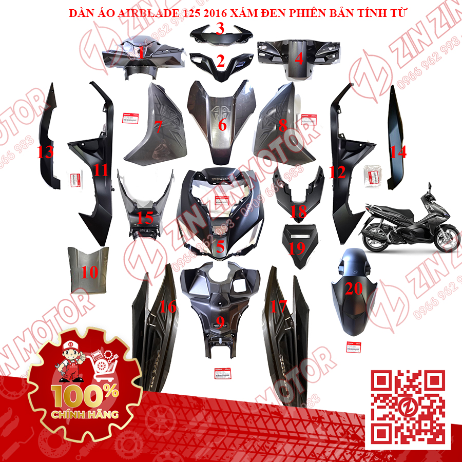 Dàn Áo AB 2016 Dàn Áo Xe Air Blade 125 2016 2017 2018 2019 Chính Hãng Honda Đủ Màu - ZZM