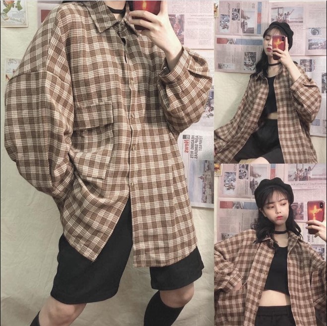 [HÀNG HOT] Áo sơ mi kẻ caro uzzang form rộng ( áo sơ mi oversize nam nữ dài tay)